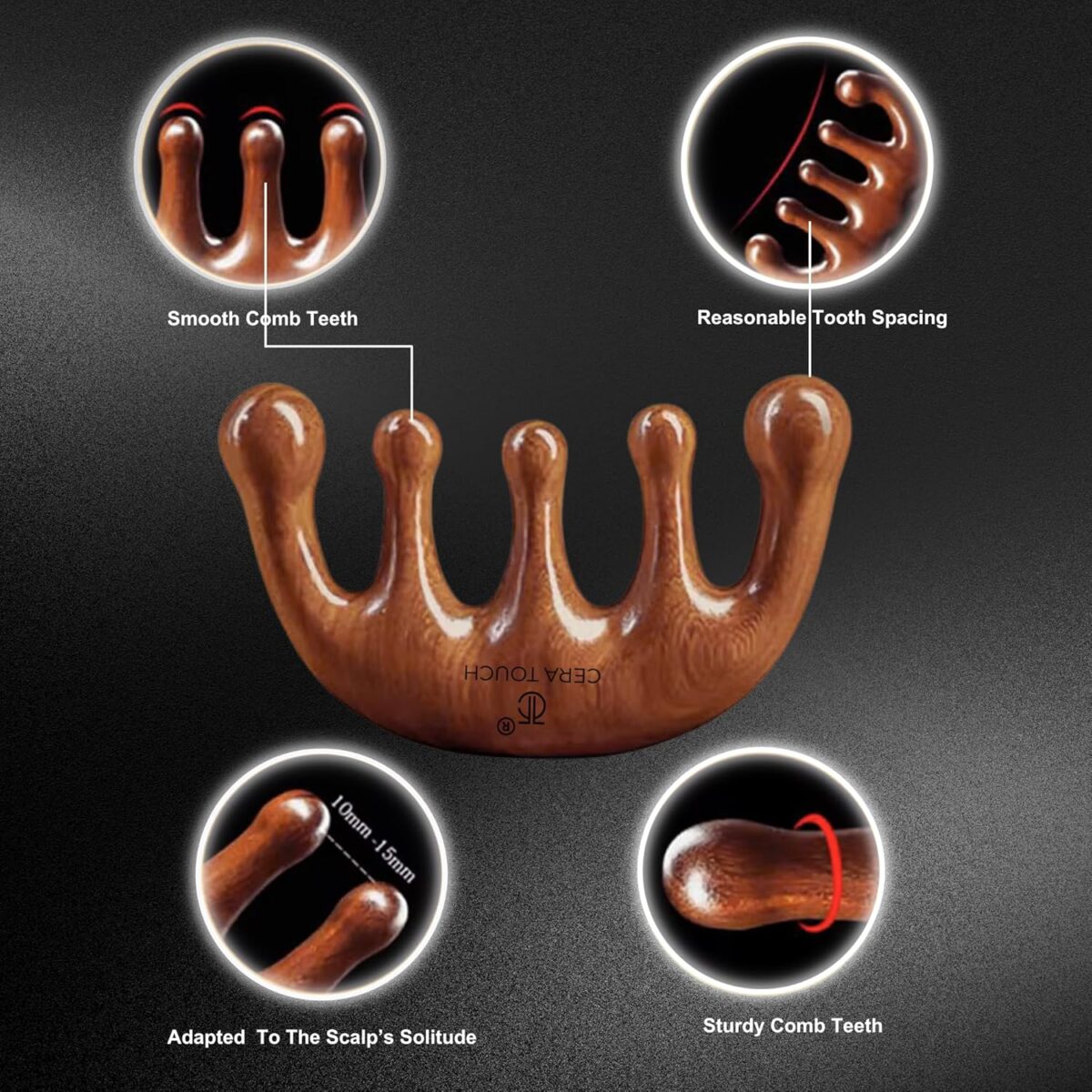Cera Touch Sandalwood Hair Comb, Handmade 100% Natural Wooden Scalp Massager - Image 3